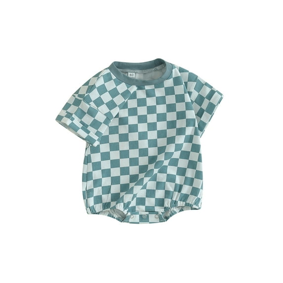 Suealasg Baby Boys Girl Clothes Infant Romper Bodysuit Short Sleeve Crew Neck Checkerboard Print Jumpsuit Newborn Summer Playsuit 0-18 Months