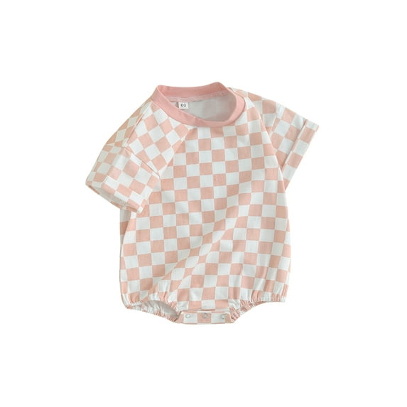 Suealasg Baby Boys Girl Clothes Infant Romper Bodysuit Short Sleeve Crew Neck Checkerboard Print Jumpsuit Newborn Summer Playsuit 0-18 Months