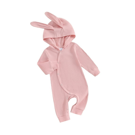 Suealasg Baby Boys Girl Easter Clothes Infant Hood Romper Bodysuit Long Sleeve Bunny Ear Jumpsuit Newborn Summer Playsuit 0-18 Months