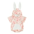 thumbnail image 1 of Suealasg Baby Boys Girl Easter Clothes Infant Hooded Romper Bodysuit Short Sleeve Crew Neck Bunny Print Jumpsuit Newborn Summer Playsuit 0-18 Months, 1 of 9