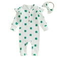 thumbnail image 1 of Suealasg Baby Boys Girls 2pcs Irish Festivals Outfits 3M 6M 12M Newborn Long Sleeve Shamrock Print Jumpsuit +Bow Headband Casual Spring Saint Patrick's Day Clothing for Infant Girls, 1 of 8