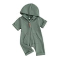 thumbnail image 1 of Suealasg Baby Boys Girls Clothes 3M 6M 12M Short Sleeve Solid Color Zip Up Hooded Jumpsuit Newborn Spring Summer Bodysuit, 1 of 9