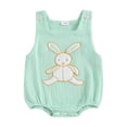 thumbnail image 1 of Suealasg Baby Boys Girls Easter Clothes 3M 6M 12M 18M Sleeveless Square Neck Rabbit Embroidery Overalls Romper Newborn Spring Clothes, 1 of 7