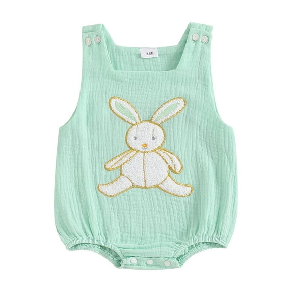 Suealasg Baby Boys Girls Easter Clothes 3M 6M 12M 18M Sleeveless Square Neck Rabbit Embroidery Overalls Romper Newborn Spring Clothes