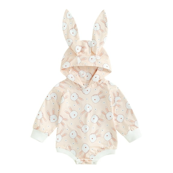 Suealasg Baby Boys Girls Easter Hooded Romper 3M 6M 9M 12M 18M Infant Girls Long Sleeve Bunny Print Bodysuit Newborn Spring Casual One Piece Jumpsuits