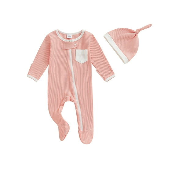 Suealasg Baby Boys Girls Fall Footie Jumpsuits Long Sleeve Crew Neck Oblique Zipper Full Length Jumpsuit 3 6 Months Newborn Coming Home Outfits