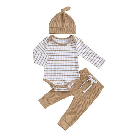 Suealasg Baby Boys Girls Fall Outfits 3M 6M 9M 12M 18M Newborn Long Sleeve Crew Neck Striped Romper Long Pants 2PCS Casual Autumn Set Clothes for Toddler Boys Girls