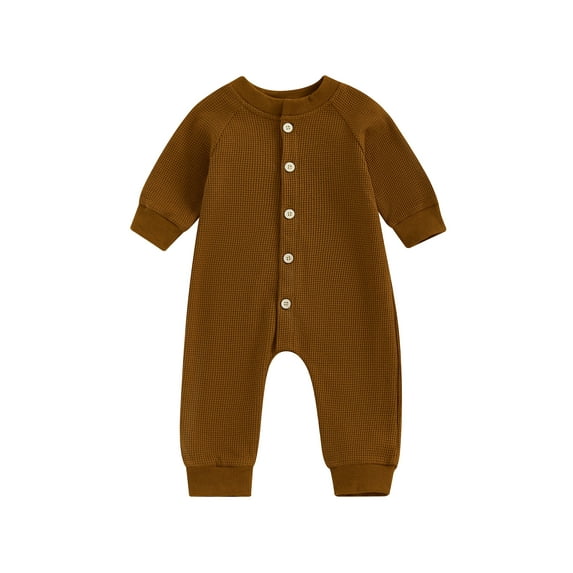 Suealasg Baby Boys Girls Jumpsuits Long Sleeve Crewneck Loose Waffle Rompers Newborn Pajamas