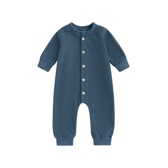 Suealasg Baby Boys Girls Jumpsuits Long Sleeve Crewneck Loose Waffle Rompers Newborn Pajamas