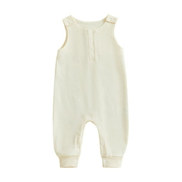 Suealasg Baby Boys Girls Jumpsuits Sleeveless Round Neck Button Front Loose Rompers Newborn Playsuits