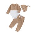 thumbnail image 1 of Suealasg Baby Boys Girls Outfit 3 6 9 12 18 Months Infant Long Sleeve Contrast Color Romper Long Pants Hat Set 3Pcs Newborn Spring Fall Clothes, 1 of 7