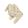 thumbnail image 1 of Suealasg Baby Boys Girls Outfit 3Pcs Newborn Spring Fall Clothes 3 6 12 18 Months Infant Stripes Print Long Sleeve Romper Long Pants Hat Set, 1 of 7