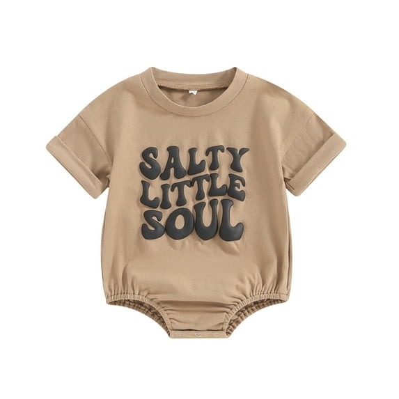 Suealasg Baby Boys Girls Romper Infant Summer One Piece Clothes 3M 6M 12M 18M Short Sleeve Round Neck Letter Print Bodysuit for Boys Girls