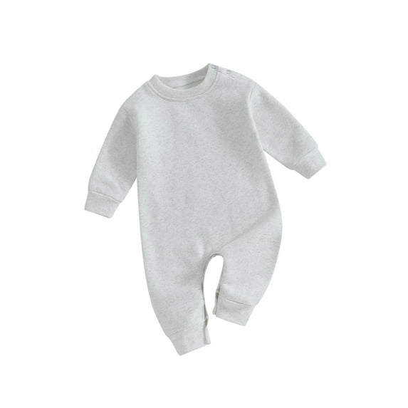 Suealasg Baby Boys Girls Spring Fleece Jumpsuit 3M 6M 9M 12M 18M Long Sleeve Crew Neck Solid Color Romper Infant Cute Playsuit