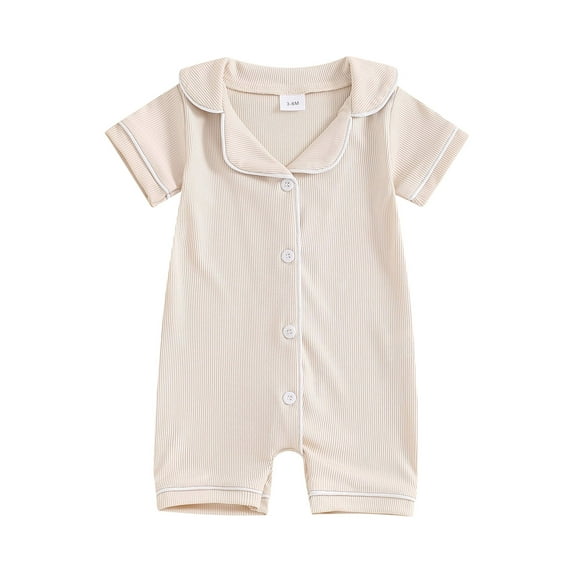 Suealasg Baby Boys Jumpsuit Short Sleeve Turn-down Collar Button-down Romper Summer Casual Daily Clothes