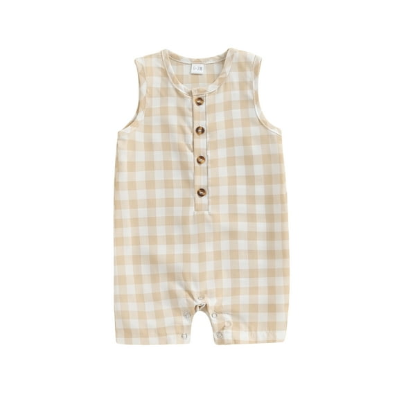 Suealasg Baby Boys Jumpsuit Sleeveless Crew Neck Plaid Print Romper 3M 6M 12M 18M Summer Casual Daily Playsuit