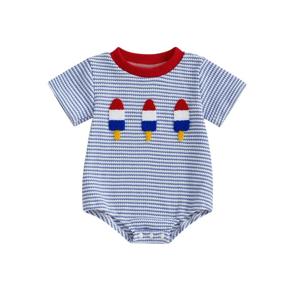 Suealasg Baby Boys Rompers Independence Day Clothes Ice Cream Embroidery Stripe Print Summer Bodysuits Jumpsuits