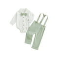 thumbnail image 1 of Suealasg Baby Boys Spring Fall Outfit Sets Long Sleeve Lapel Button Up Romper Solid Color Suspender Pants Sets 3 6 9 12 18 Months Infant Boys 2Pcs Clothes, 1 of 7