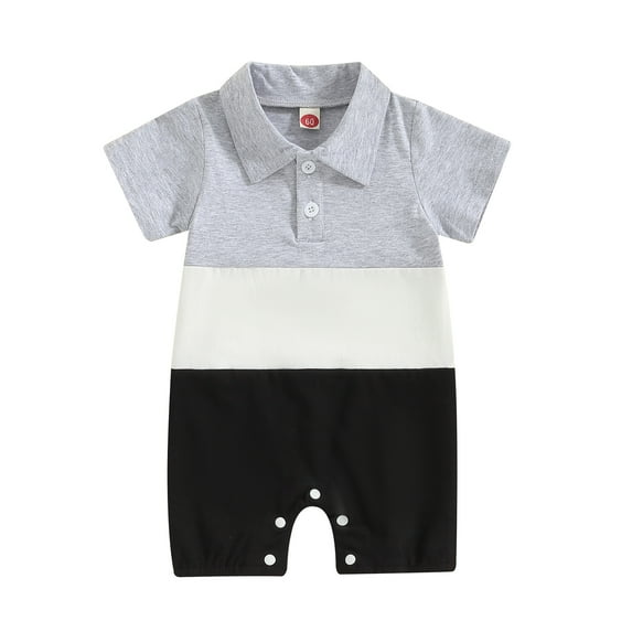 Suealasg Baby Boys Summer Clothes 3 6 12 18 Months Infant Short Sleeve Button Down Lapel Romper Shorts Jumpsuit Newborn Contrast Color Playsuits Clothing 0-18M