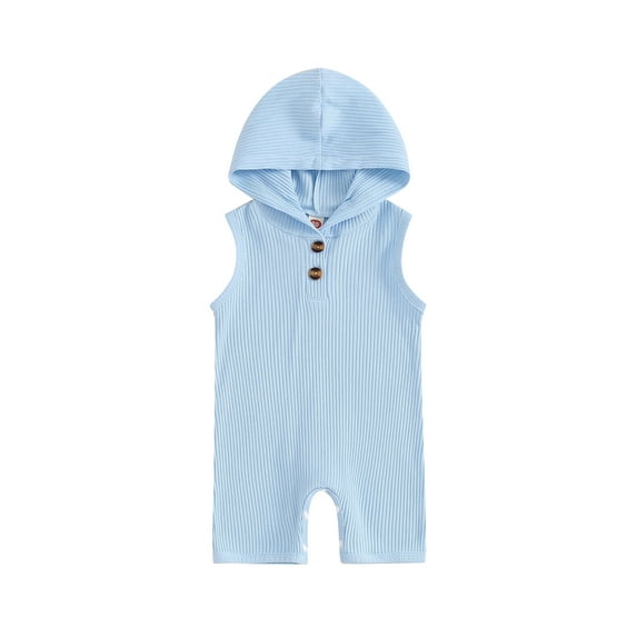 Suealasg Baby Boys Summer Hood Jumpsuit 3 6 12 18 Months Infant Newborn Boys Casual Solid Color Ribbed Sleeveless Tank Romper