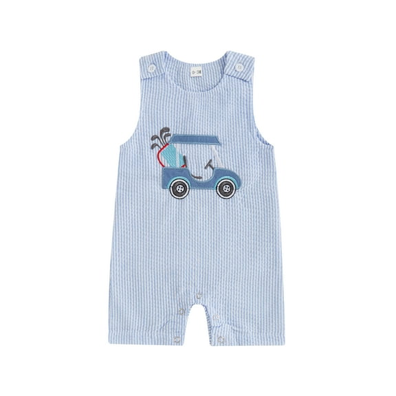 Suealasg Baby Boys Summer Jumpsuit 3 6 12 18 Months Infant Boys Sleeveless Crew Neck Striped Embroidery Golf Cart Tank Romper One Piece Clothes