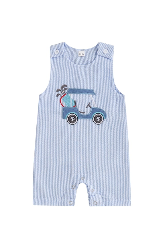 Baby Boys Summer Jumpsuit 3 6 12 18 Months Infant Boys Sleeveless Crew Neck Striped Embroidery Golf Cart Tank Romper One Piece Clothes