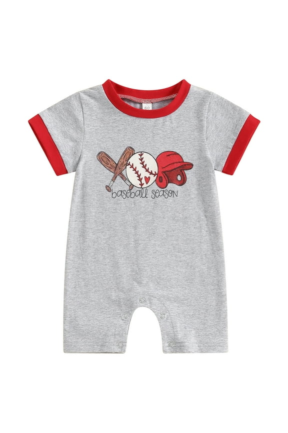 Baby Boys Summer Jumpsuit Short Sleeve Crew Neck Baseball Print Bodysuit 3M 6M 12M 18M Newborn Boys Sport Style One Piece Clothes