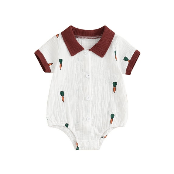 Suealasg Baby Boys Summer Outfit Short Sleeve Lapel Neck Cactus Carrots Print Romper Bodysuit 3M 6M 12M 18M 24M Newborn Boys Cute One Piece Clothes