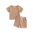 thumbnail image 1 of Suealasg Baby Boys Summer Outfits 3M 6M 12M 18M 24M 3T Solid Color Short Sleeves T-Shirt and Elastic Shorts 2 Piece Toddler Boys Beach Vacation Clothes Set, 1 of 9