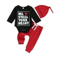 thumbnail image 1 of Suealasg Baby Boys Valentines Day Outfits Clothes 3M 6M 12M 18M Infant Boys Long Sleeve Letters Romper Sweatpants Hat 3Piece Casual Spring Clothing for Toddler Boys, 1 of 9