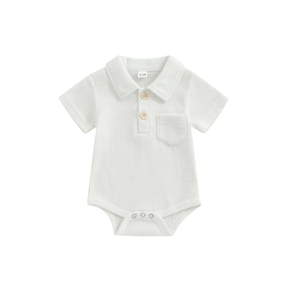 Suealasg Baby Boys Waffle Romper 3 6 12 Month Short Sleeve Lapel Button Up Bodysuit Jumpsuit Newborn Summer Casual Clothes