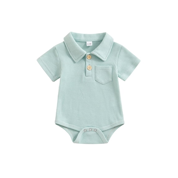 Suealasg Baby Boys Waffle Romper 3 6 12 Month Short Sleeve Lapel Button Up Bodysuit Jumpsuit Newborn Summer Casual Clothes