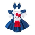 thumbnail image 1 of Suealasg Baby Girl 2 Piece Easter Set Short Sleeve Rabbit Patch Fake Two-Piece Romper Dress + 3D Bow Headband Infant Newborn Girl Summer Outfits, 1 of 9