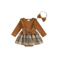 thumbnail image 1 of Suealasg Baby Girl 2Pcs Fall Clothes 3 6 9 12 18 Months Infant Long Sleeve Plaid Print Romper Dress +Headband Set Infant Autumn Casual Outfits, 1 of 7