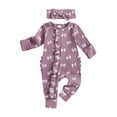 thumbnail image 1 of Suealasg Baby Girl 2Pcs Fall Outfits Ruffle Long Sleeve Bow Print Jumpsuit with Headband Set Newborn Clothes, 1 of 9
