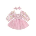 thumbnail image 1 of Suealasg Baby Girl 2Pcs Summer Clothes Long Sleeve Floral Embroidery Shirred Romper Dress +Headband Set 3 6 12 18 Months Infant Girls Birthday Photoshoot Outfits, 1 of 7
