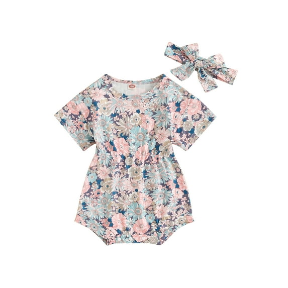 Suealasg Baby Girl 2Pcs Summer Outfits Short Sleeve Cherry Print Romper +Headband Set 3 6 9 12 18 Months Infant Newborn Girl Clothes