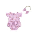 thumbnail image 1 of Suealasg Baby Girl 2pcs Summer Outfit 3M 6M 12M 18M Infant Newborn Girls Flying Sleeve O Neck Floral Romper Bodysuit with Headband, 1 of 7