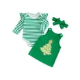 thumbnail image 1 of Suealasg Baby Girl 3Pcs Christmas Outfits Infant Girl Spring Fall Clothes Long Sleeve Striped Print Romper + Christmas Tree Print Dress +Headband Set 0-18 Months, 1 of 8