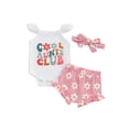 thumbnail image 1 of Suealasg Baby Girl 3Pcs Summer Clothes Set Fly Sleeve Flower Print Romper Ruffled Shorts Headband 3 6 12 18 Months Infant Girl Cutes Outfits, 1 of 7