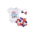 thumbnail image 1 of Suealasg Baby Girl Baseball Outfit Letter Print Round Neck Short Sleeve Tops + Elastic Waist Shorts +Headband 3Pcs Infant Summer Casual Clothes Set, 1 of 7