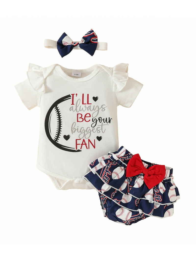 Suealasg Baby Girl Baseball Outfit Short Sleeve Romper Ruffle - Main Image