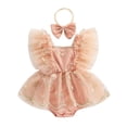 thumbnail image 1 of Suealasg Baby Girl Birthday Outfit Fly Sleeve Square-Neck Floral Embroidery Tulle Romper Dress with Bow Headband Summer Photoshoot Dress Clothes, 1 of 9