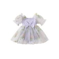 thumbnail image 1 of Suealasg Baby Girl Birthday Outfit Newborn Summer Boho Clothes Short Puff Sleeve Bow Front Ribbed Tulle Romper Dress Infant Photography Clothing 12-18 Months, 1 of 7