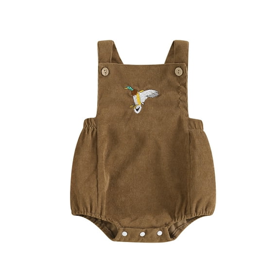 Suealasg Baby Girl Boy Corduroy Overalls Sleeveless Square Neck Duck Embroidery Romper Bodysuit Summe Outfits for Infant Boys Girls