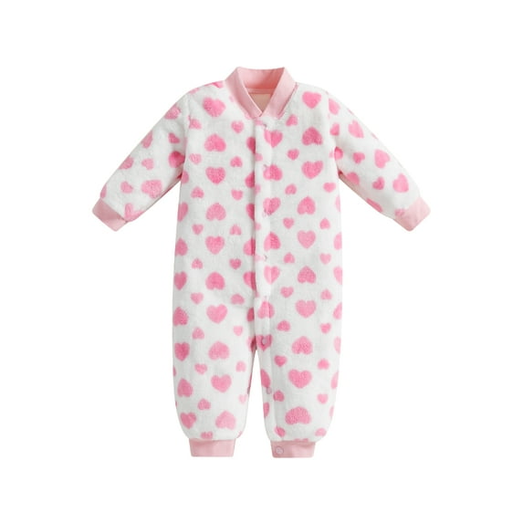 Suealasg Baby Girl Boys Jumpsuit Newborn Winter Fleece Long Sleeve Bodysuit 3M 6M 9M 12M 18M Infant Heart Footed One Piece Romper Loungewear