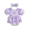 thumbnail image 1 of Suealasg Baby Girl Clothes 3D Flower Short Sleeve Square Neck Jumpsuits Bodysuits with Headband 2Pcs Infant Newborn Girls Summer Birthday Outfits 0-24 Months, 1 of 9