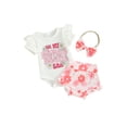 thumbnail image 1 of Suealasg Baby Girl Clothes 3Pcs Newborn Summer Outfits Short Sleeve Letters Print Romper with Flower Print Shorts and Hairband, 1 of 9