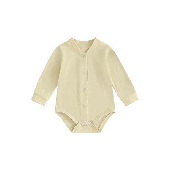 Suealasg Baby Girl Clothes Infant Romper Bodysuit Long Sleeve Crew Neck Front Button Up Jumpsuit Newborn Spring Casual Playsuit 0-18 Months