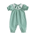 thumbnail image 1 of Suealasg Baby Girl Clover Plaid Romper Shirred Round Neck Ruffle Short Sleeve Bodysuit Irish Clothes, 1 of 9